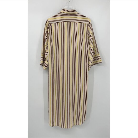 Otto D'Ame striped shirtdress dress midi yellow brown Italy boxy over-sized 2 - Picture 4 of 6
